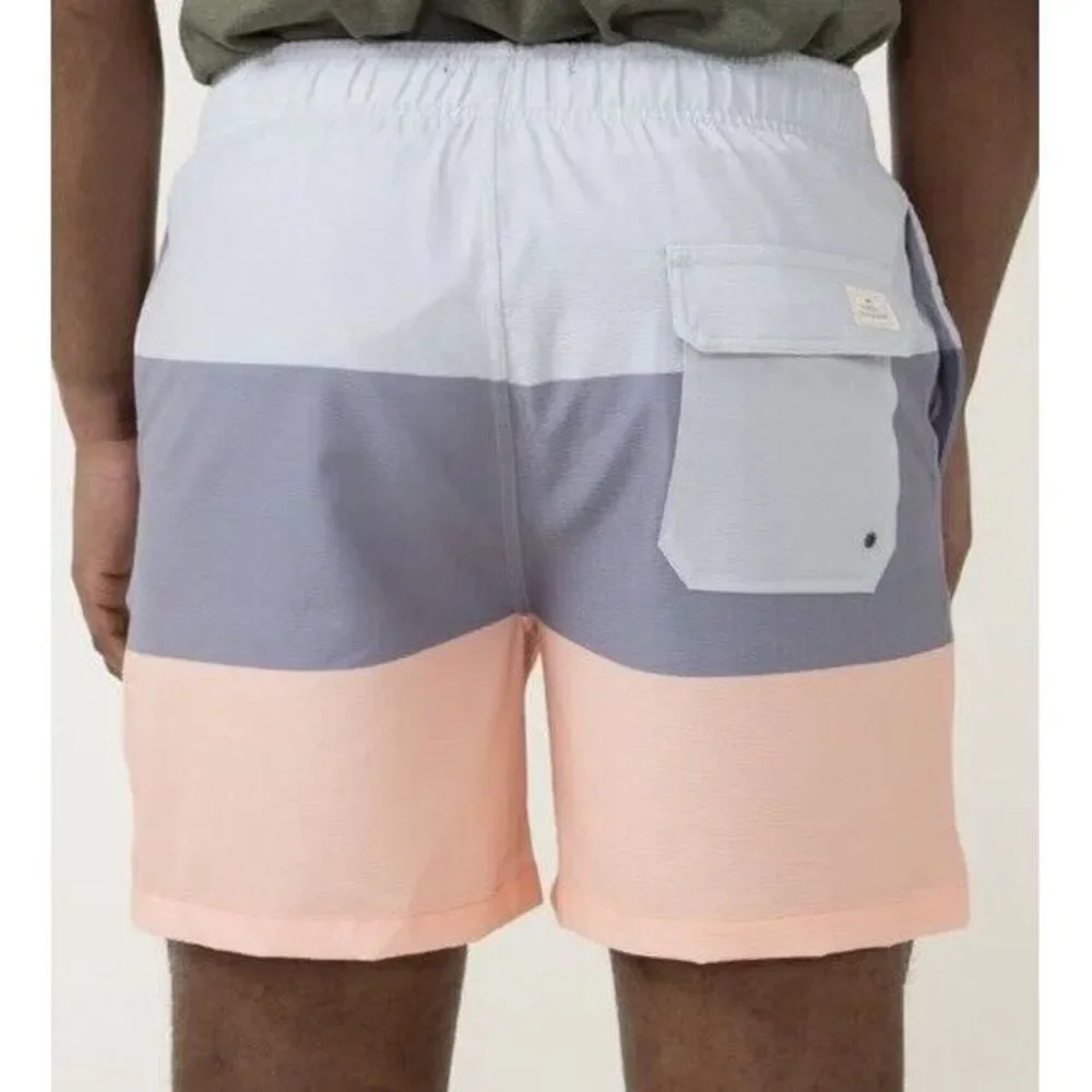 NWT‎ Simply Southern Men's Tri-color Peach Gray Mesh Lined Swim Shorts XL
